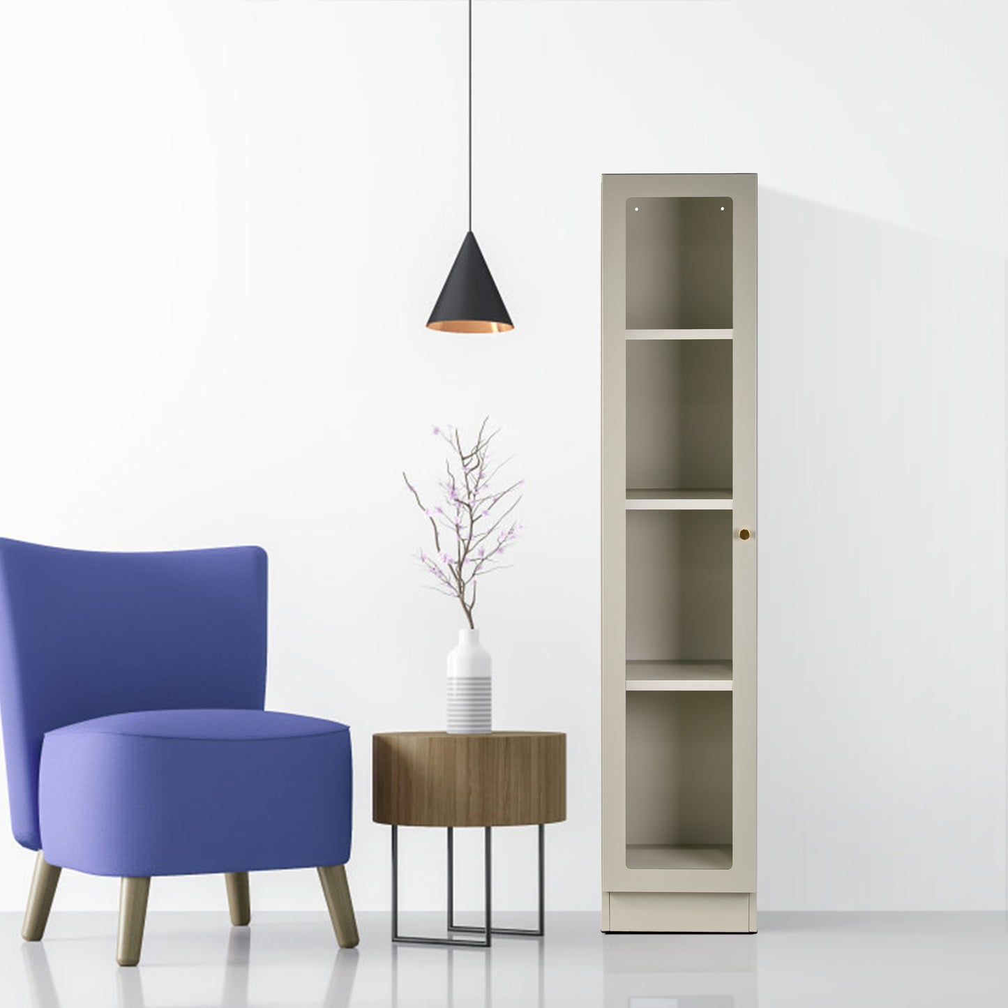 Avila 59-Inch Gray Metal Cabinet with Clear Door