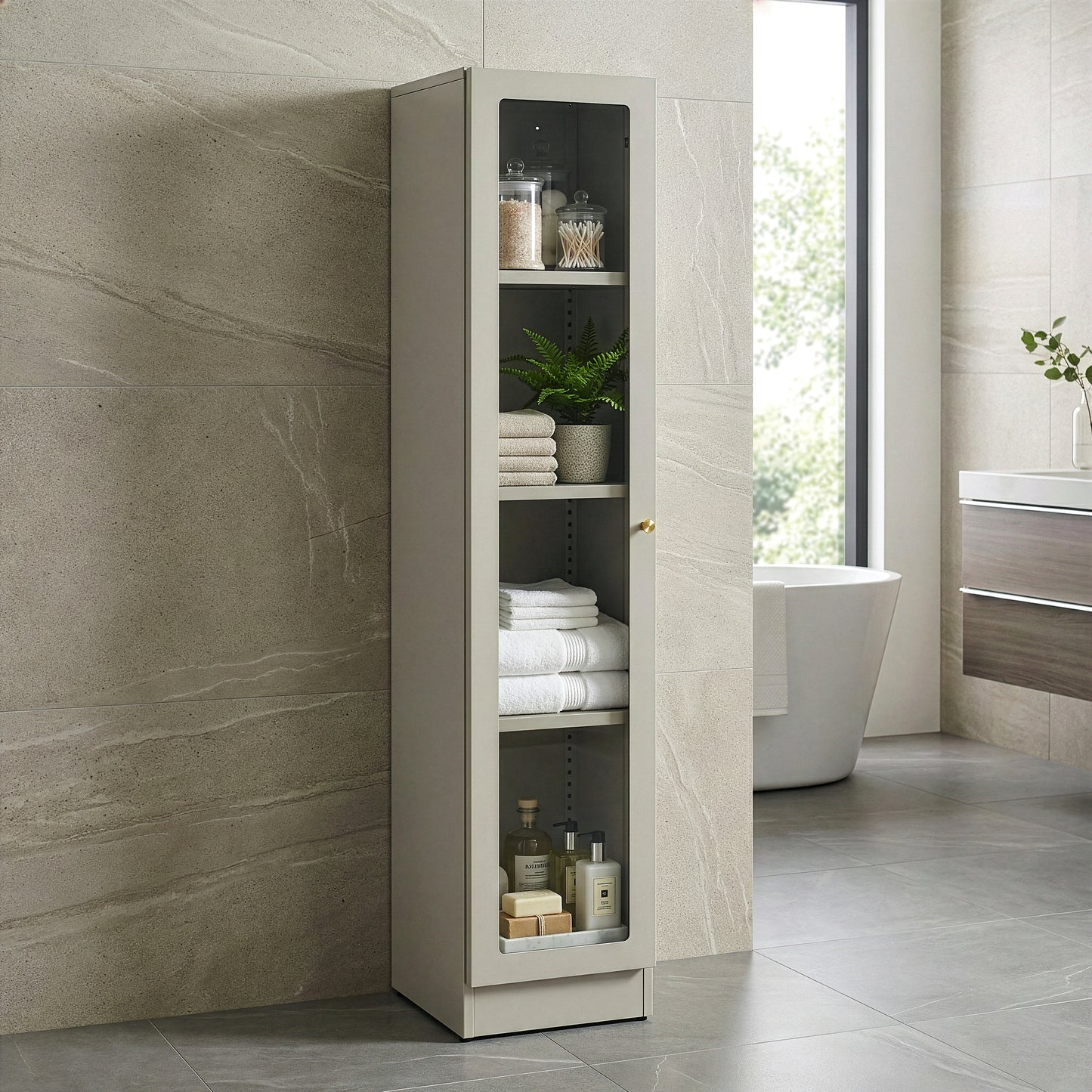 Avila 59-Inch Gray Metal Cabinet with Clear Door