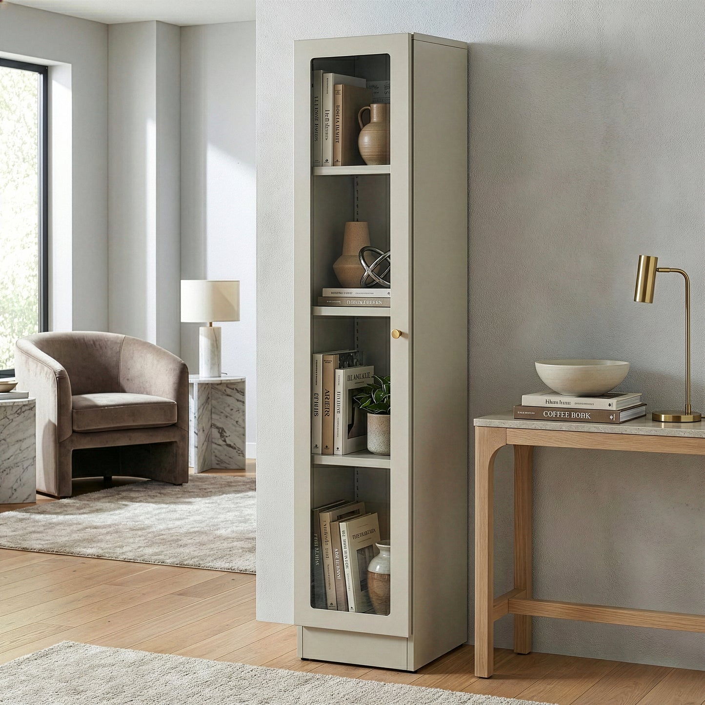 Avila 59-Inch Gray Metal Cabinet with Clear Door