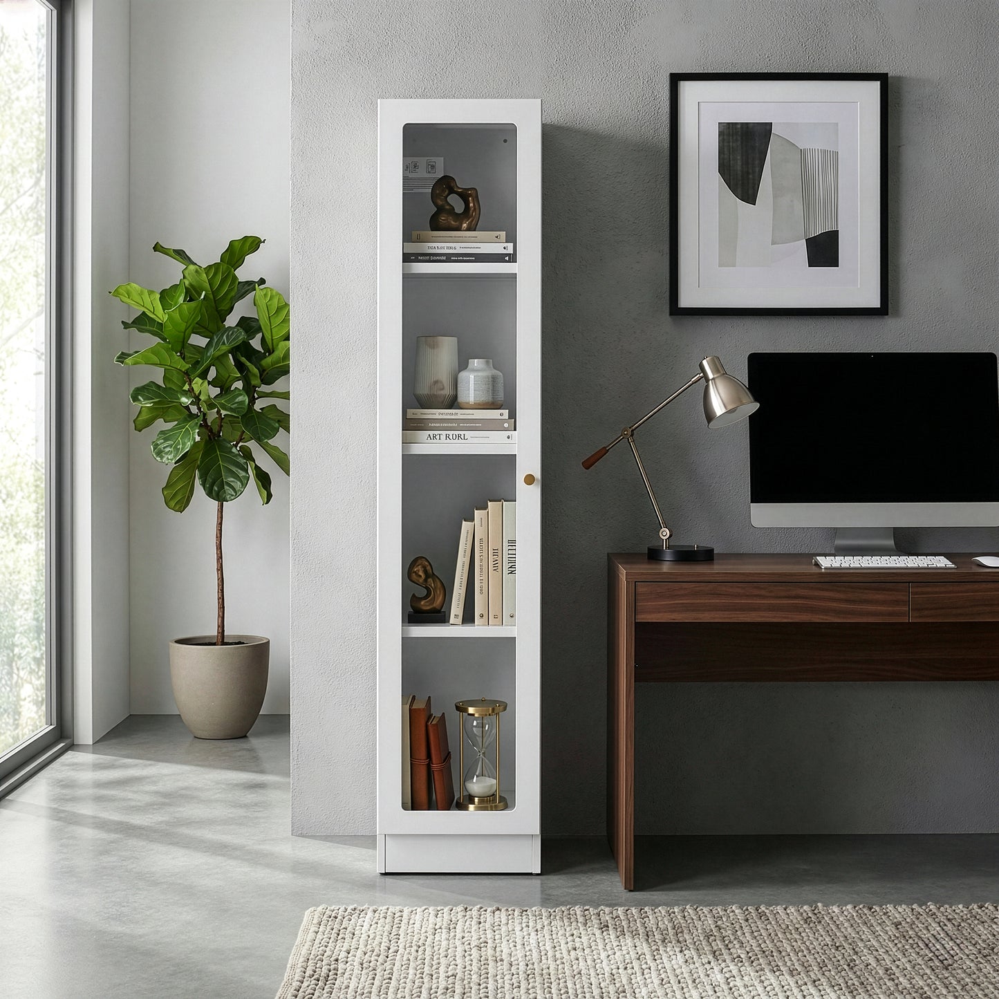 Avila 59-Inch White Metal Cabinet with Clear Door