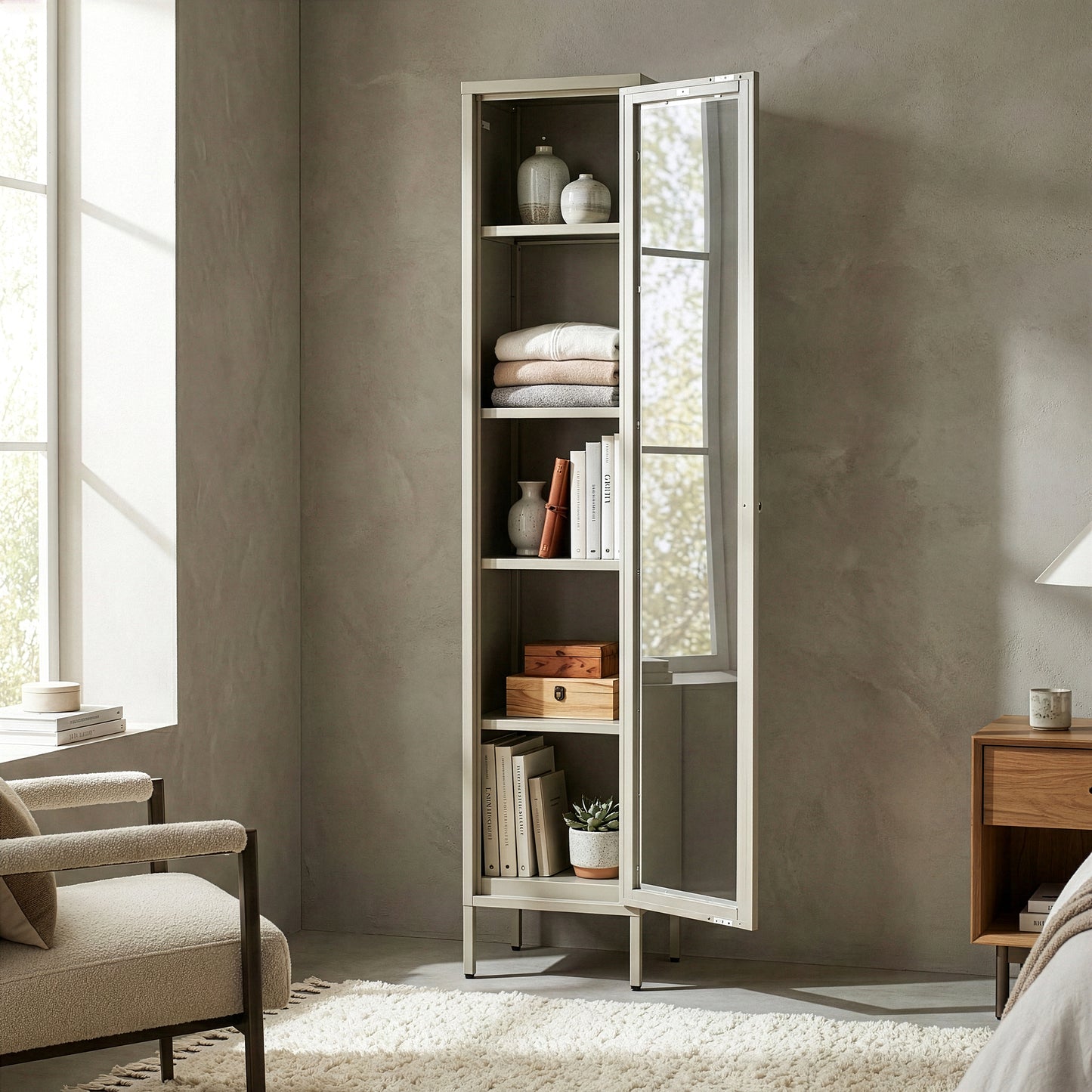 Avis 71-inch Gray Metal Cabinet with Clear Door