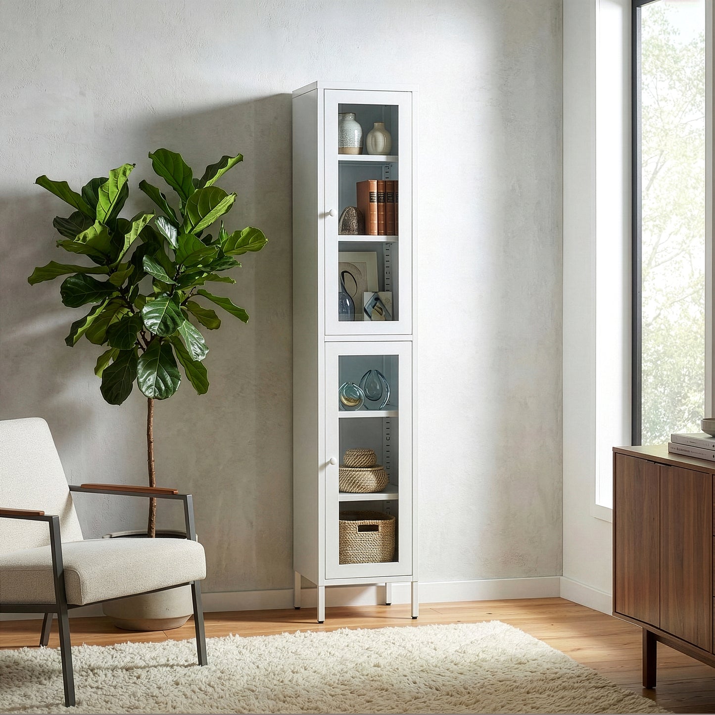 Avish 71-inch White Two Clear Door Metal Cabinet