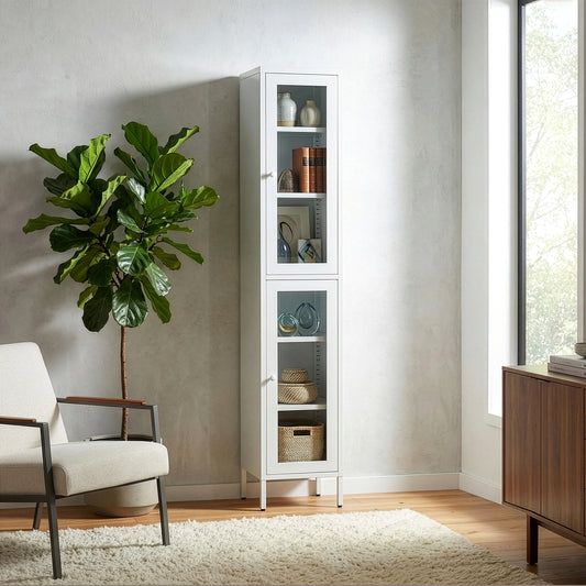 Avish 71-inch White Two Clear Door Metal Cabinet