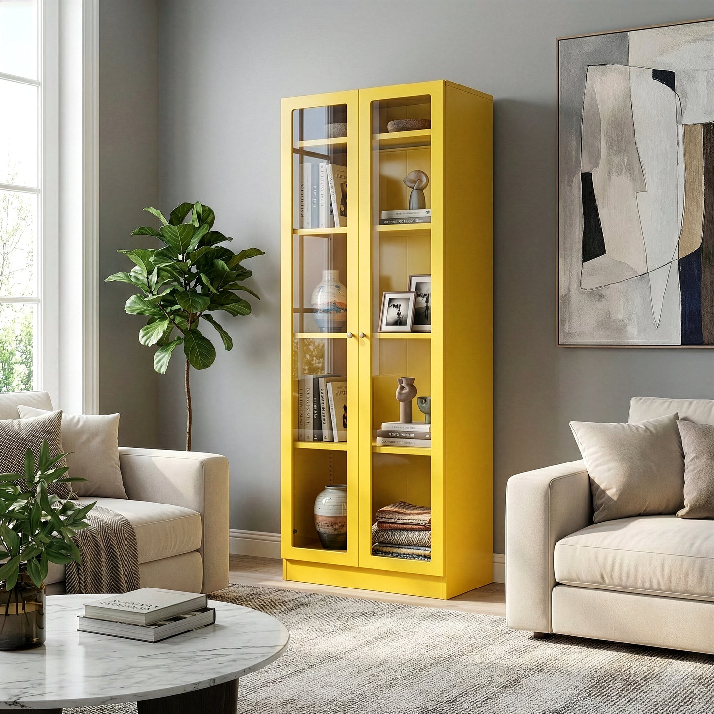 Avidan 70-inch Yellow French Door Metal Cabinet
