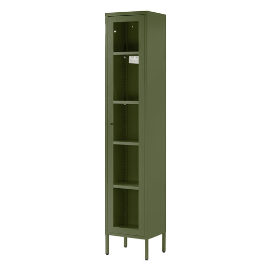 Avis 71-inch Dark Green Metal Cabinet with Clear Door