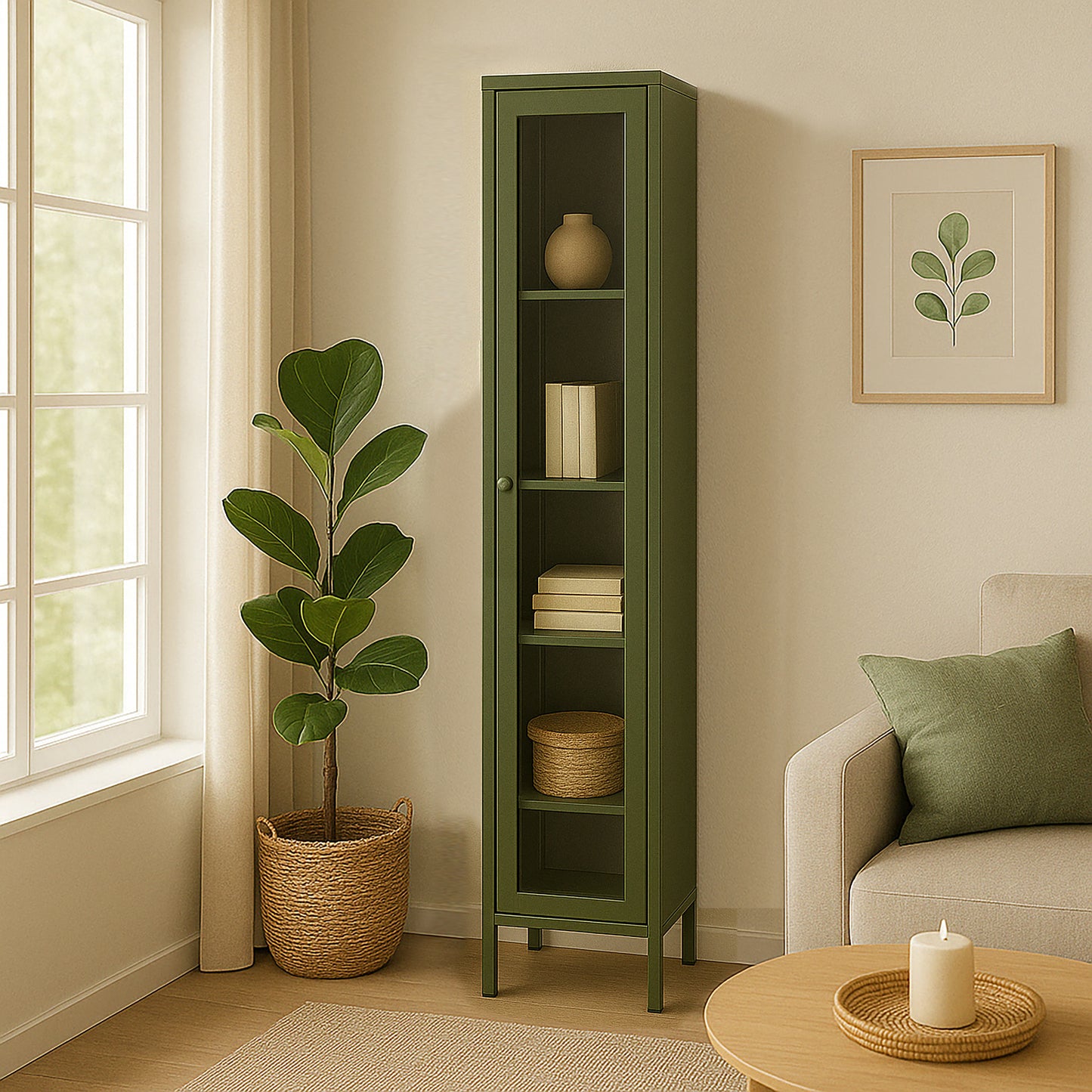 Avis 71-inch Dark Green Metal Cabinet with Clear Door
