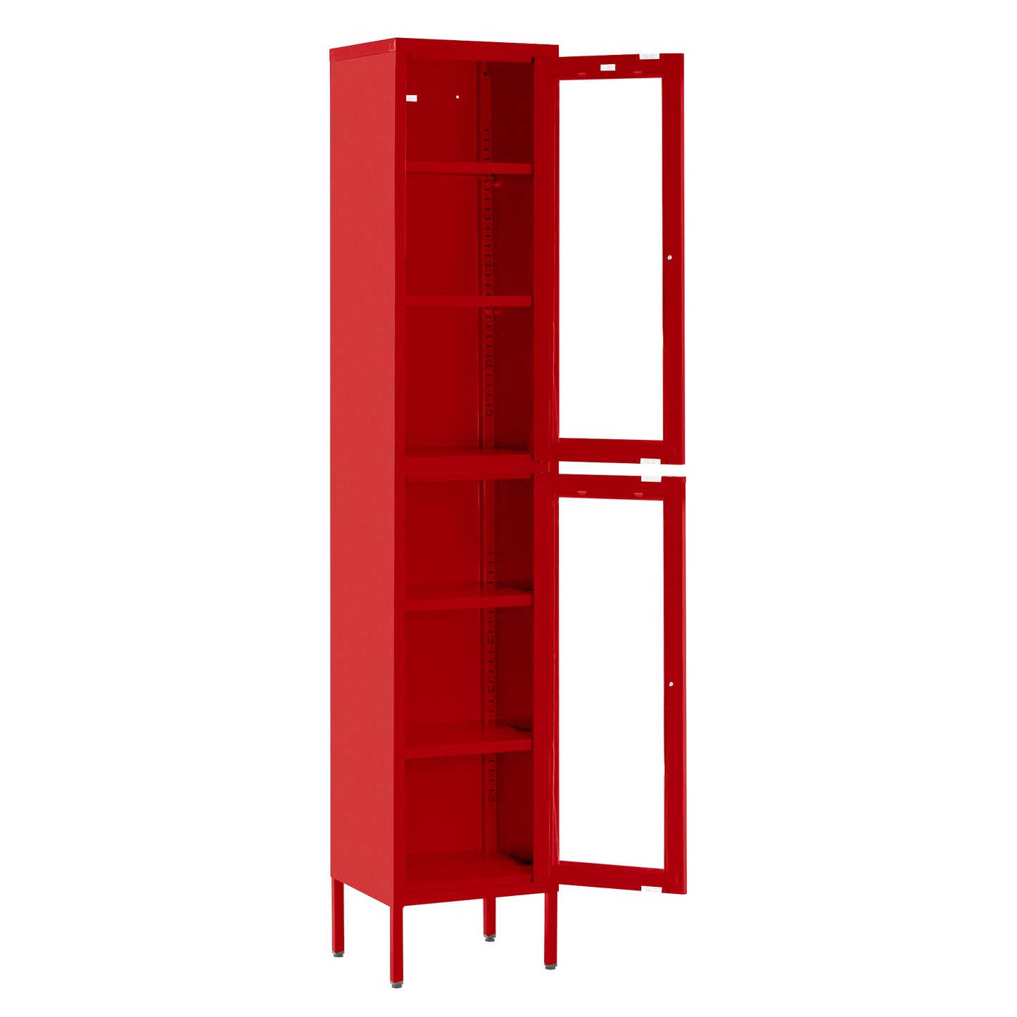 Avish 71-inch Red Two Clear Door Metal Cabinet