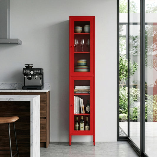 Avish 71-inch Red Two Clear Door Metal Cabinet