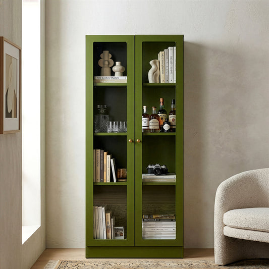 Avice 59-inch Dark Green French Door Metal Cabinet