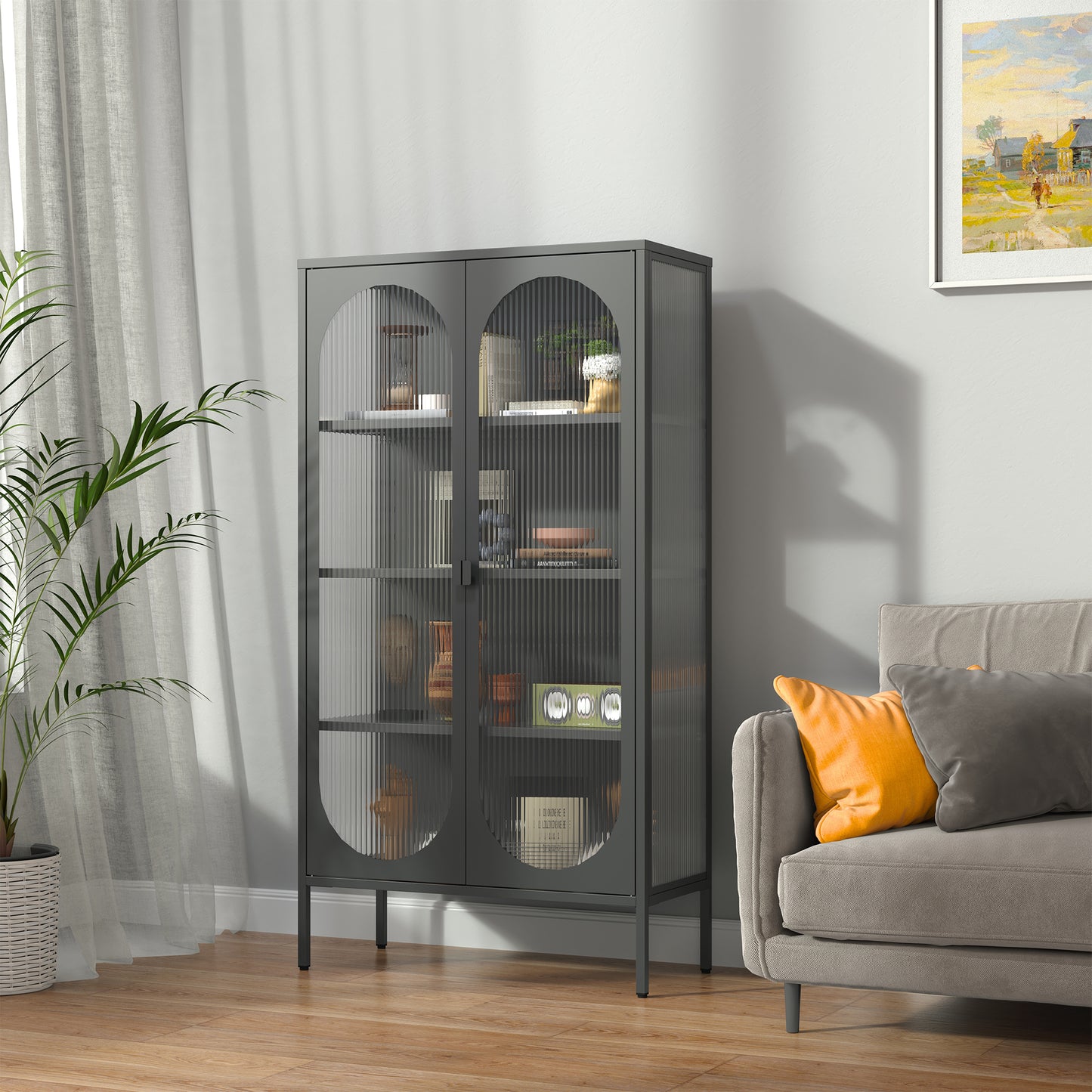 Benoît 70.87-inch Black Two Door Storage Cabinet with Fluted Clear Doors