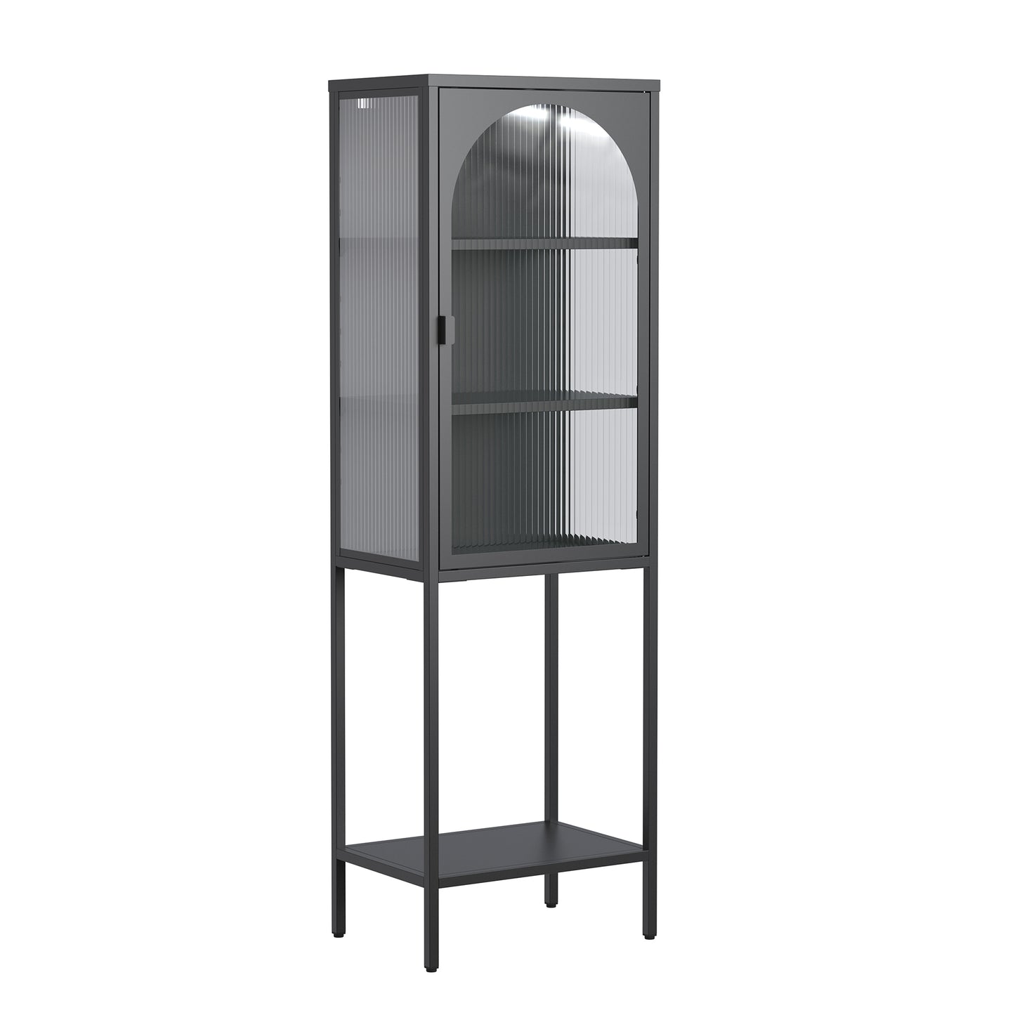 Benoît 62.99-inch Black One Door Storage Cabinet with Fluted Clear Door