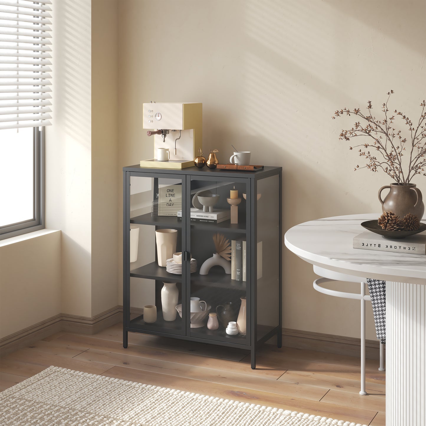 Benzion 39.96-inch Black Two Door Storage Cabinet with Clear Doors