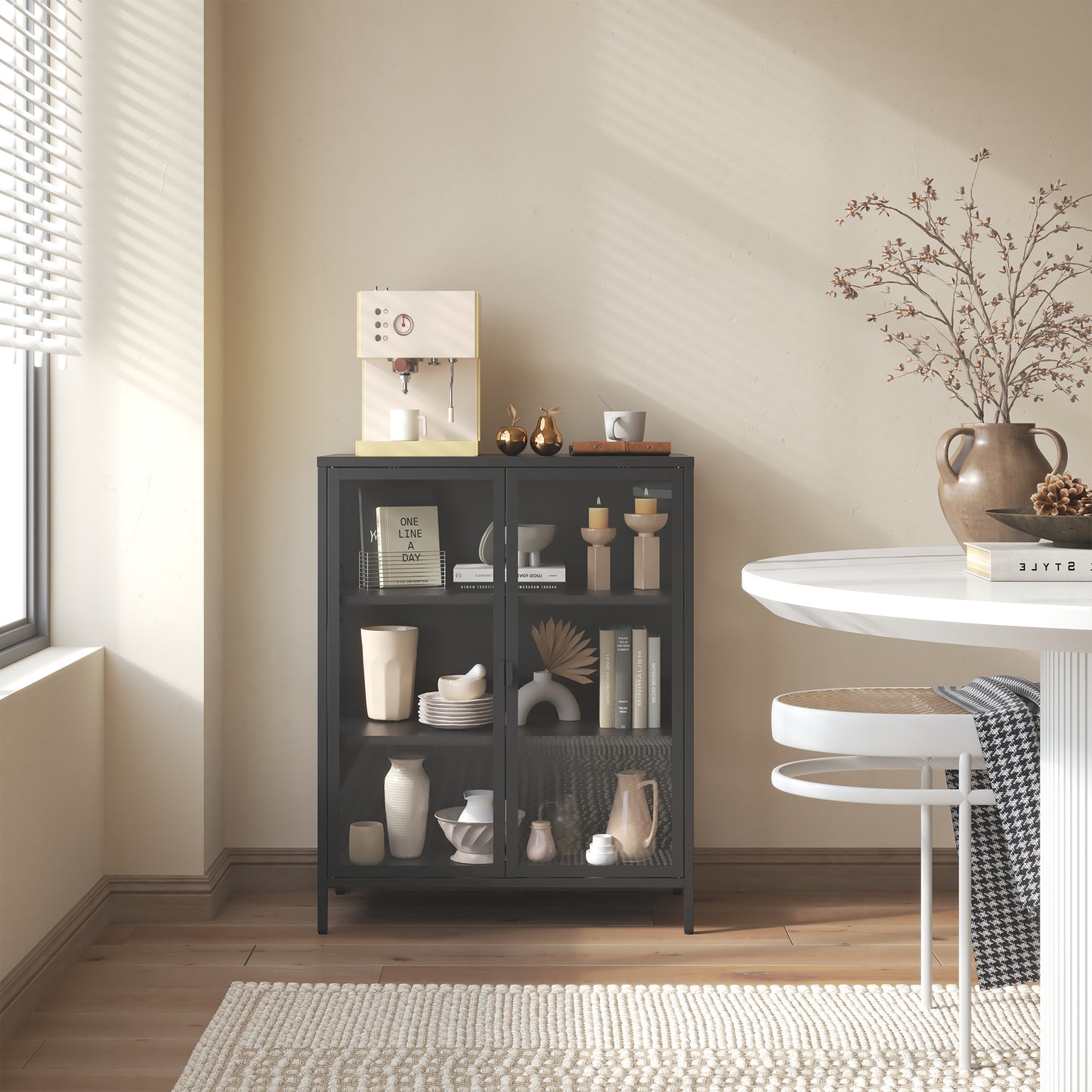 Benzion 39.96-inch Black Two Door Storage Cabinet with Clear Doors