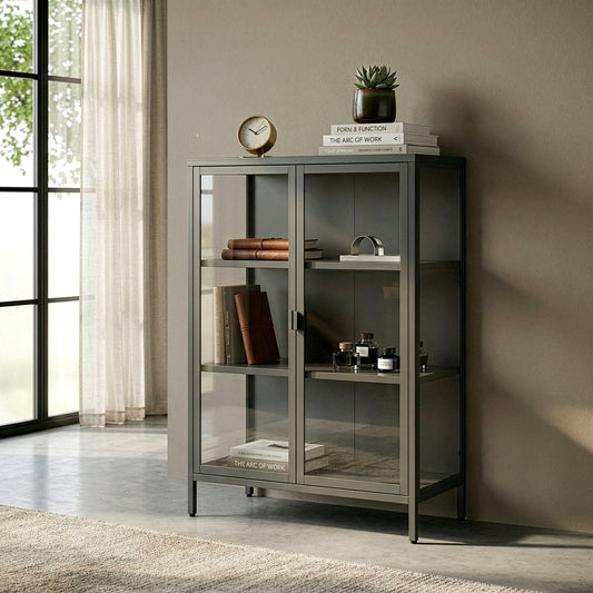 Benzion 39.96-inch Black Two Door Storage Cabinet with Clear Doors