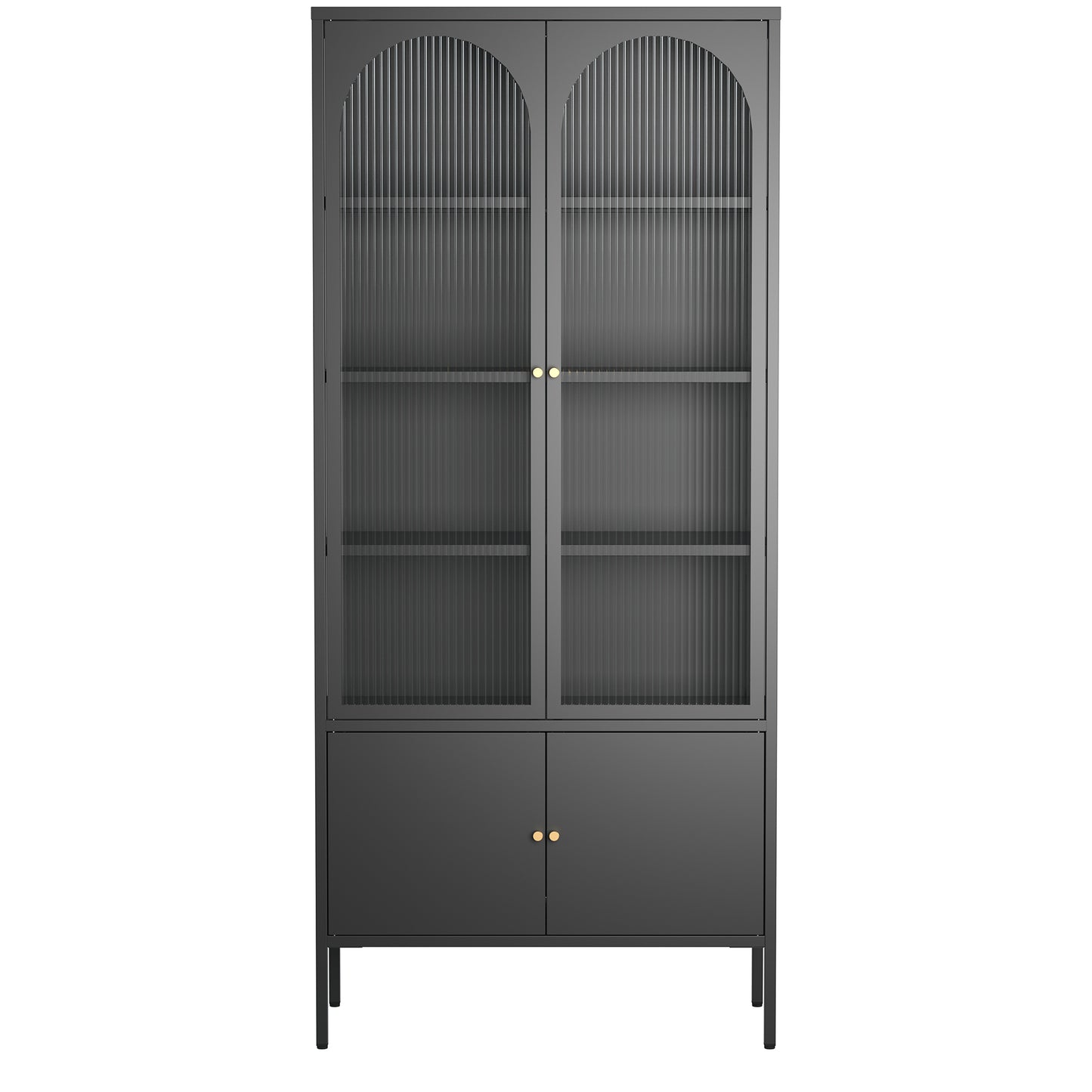 Benton 70.94-inch Black Four Door Storage Cabinet with Fluted Clear Doors