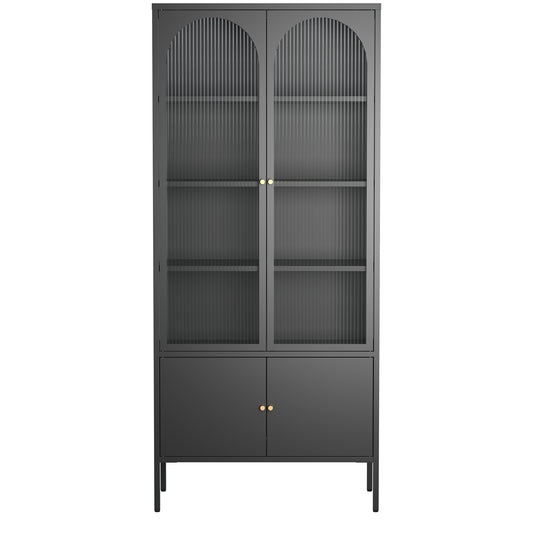 Benton 70.94-inch Black Four Door Storage Cabinet with Fluted Clear Doors