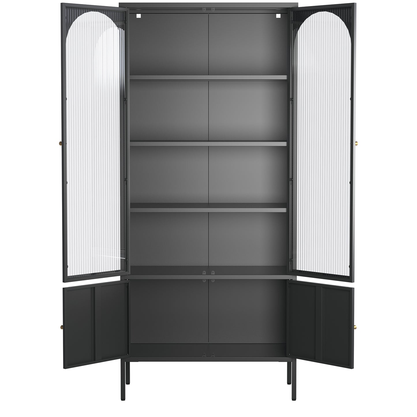 Benton 70.94-inch Black Four Door Storage Cabinet with Fluted Clear Doors