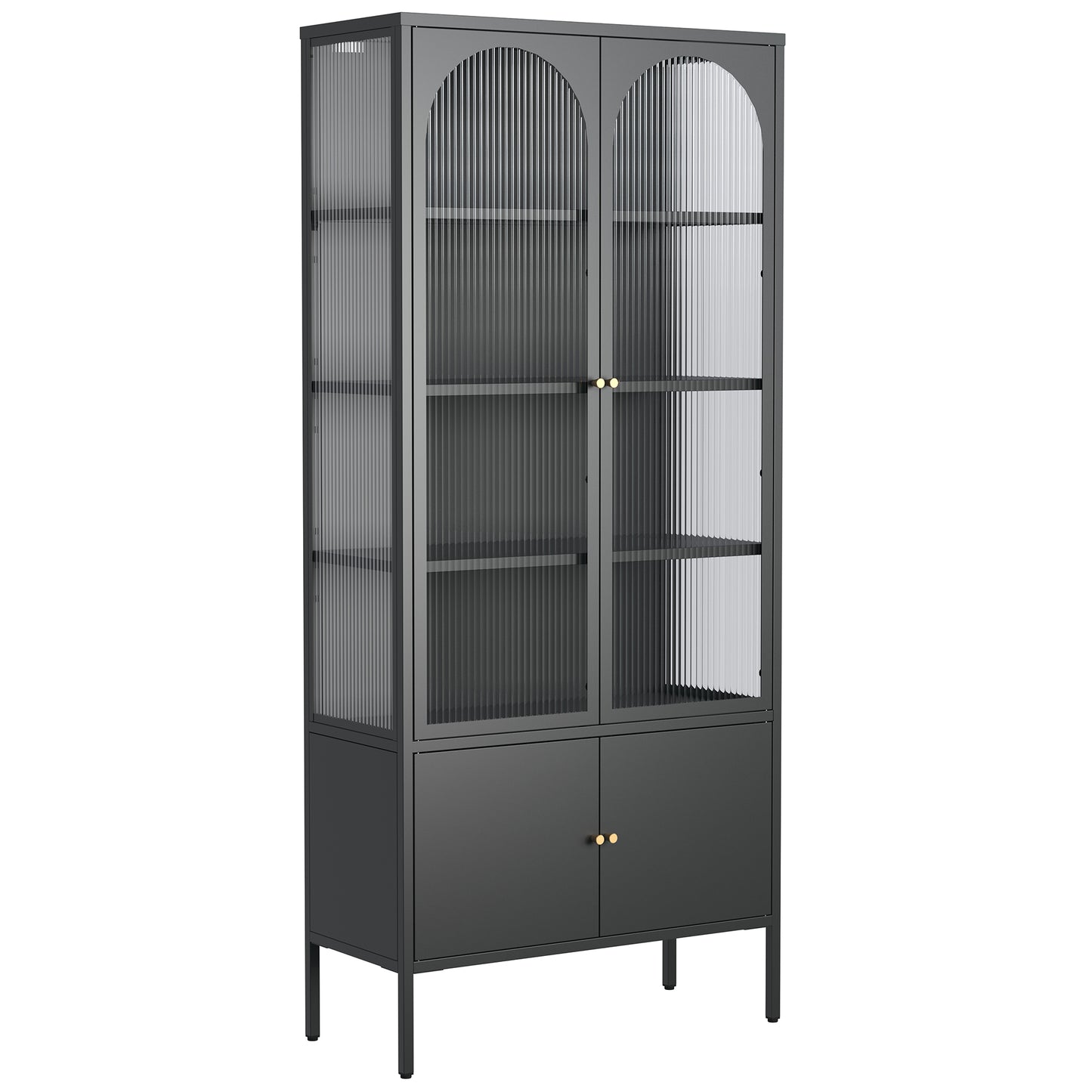 Benton 70.94-inch Black Four Door Storage Cabinet with Fluted Clear Doors