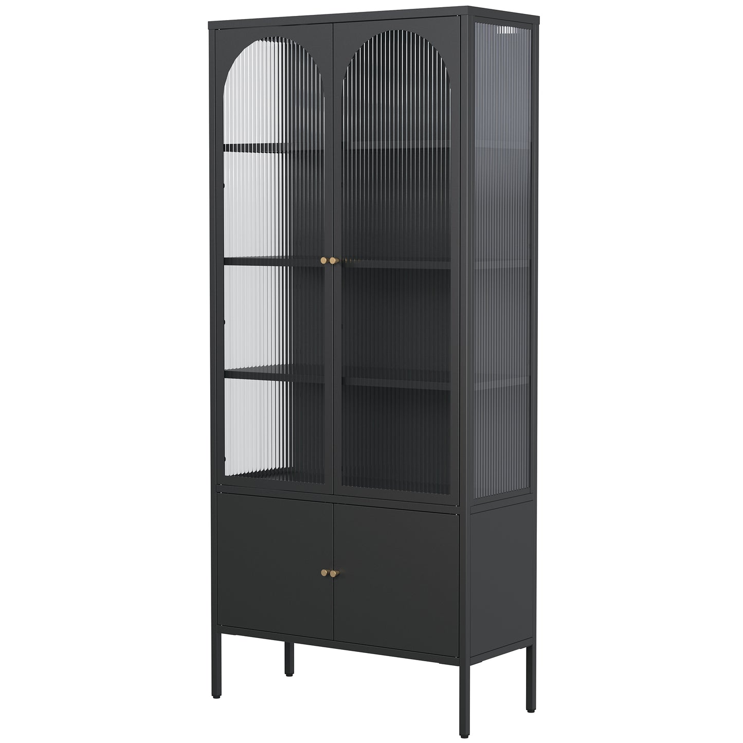 Benton 70.94-inch Black Four Door Storage Cabinet with Fluted Clear Doors