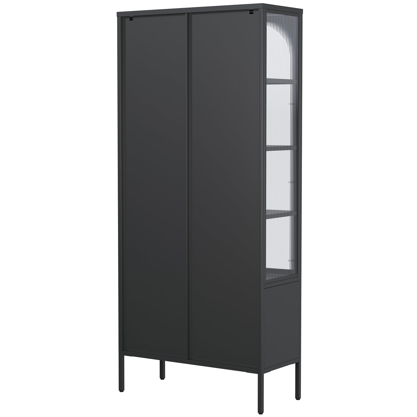 Benton 70.94-inch Black Four Door Storage Cabinet with Fluted Clear Doors