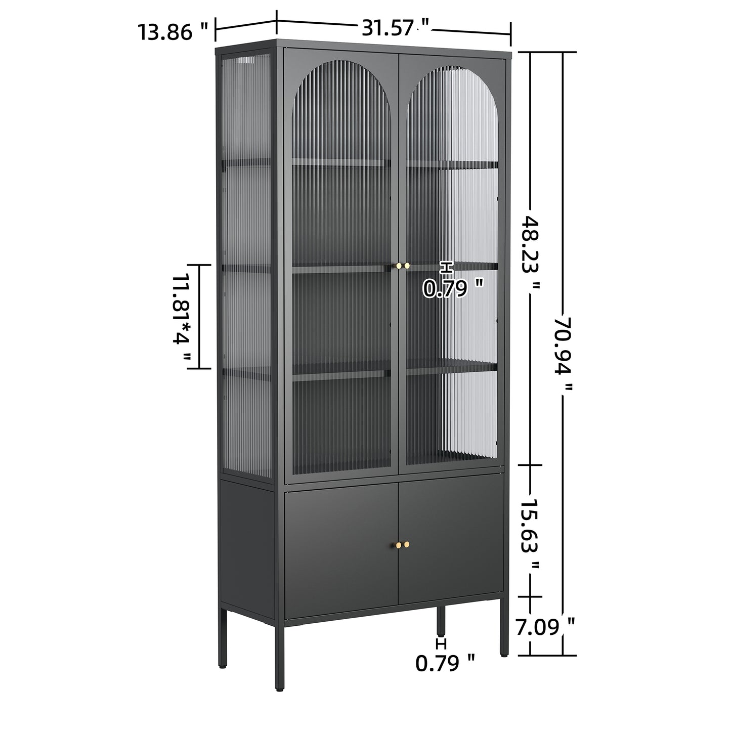 Benton 70.94-inch Black Four Door Storage Cabinet with Fluted Clear Doors