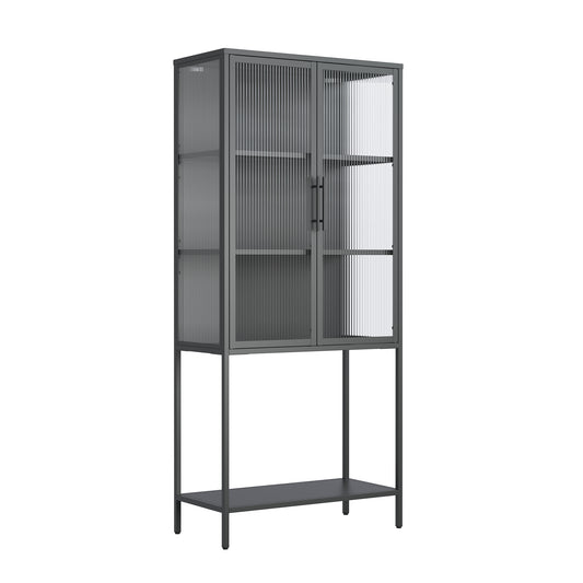 Benvolio 70.87-inch Black Two Door Storage Cabinet with Fluted Clear Doors