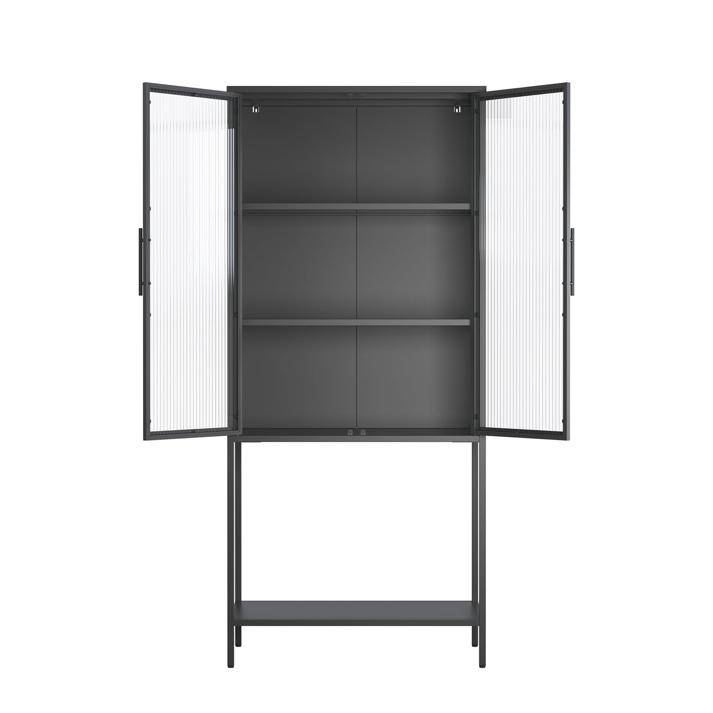 Benvolio 70.87-inch Black Two Door Storage Cabinet with Fluted Clear Doors