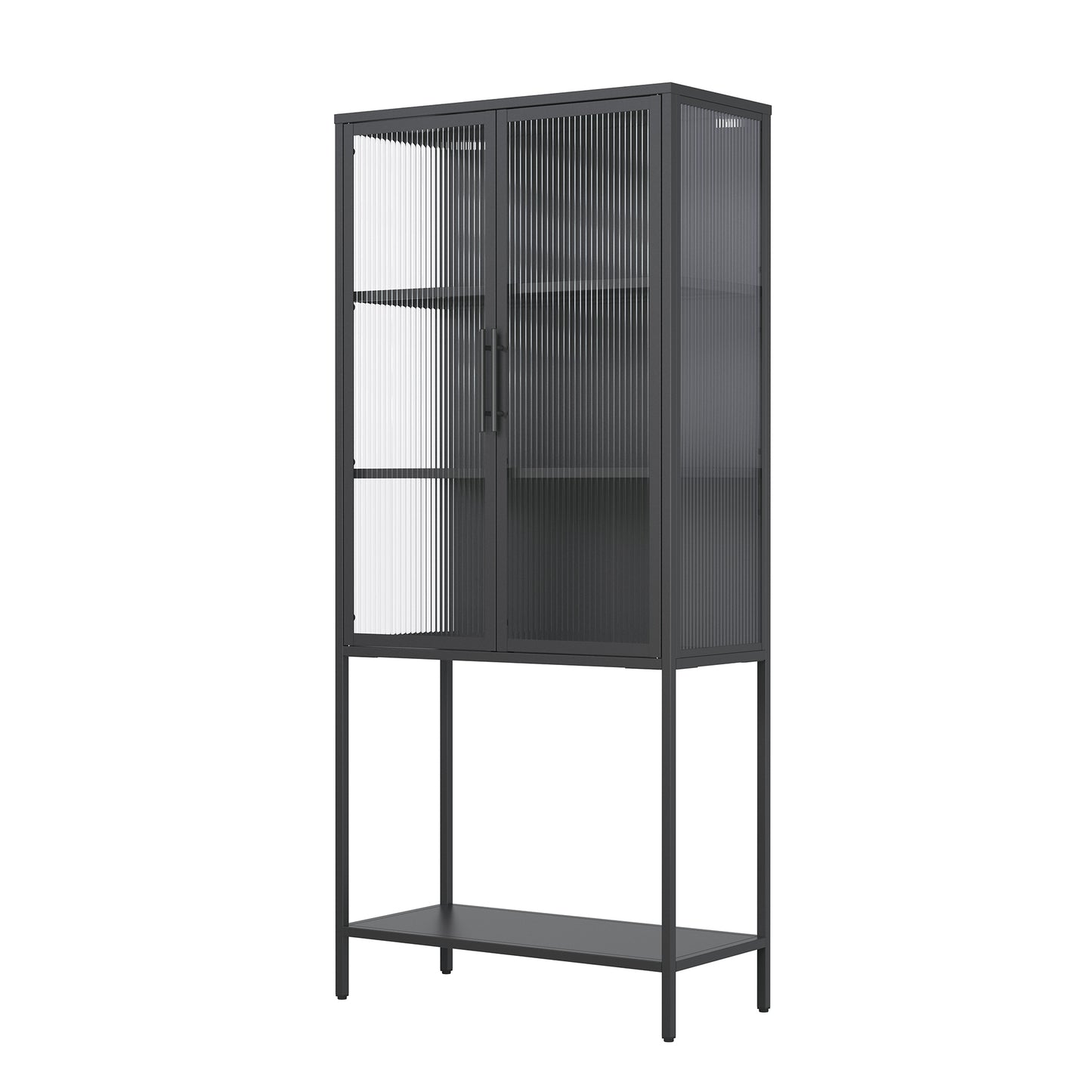 Benvolio 70.87-inch Black Two Door Storage Cabinet with Fluted Clear Doors