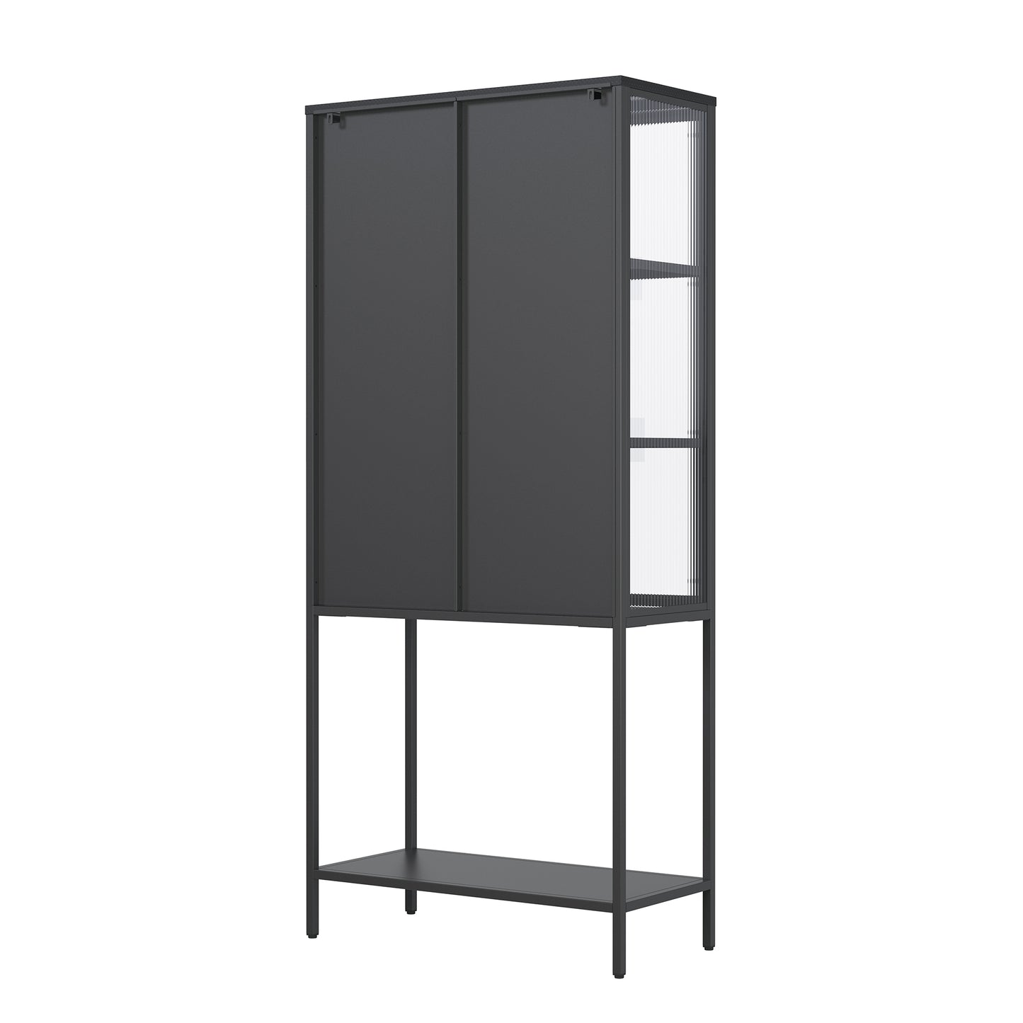 Benvolio 70.87-inch Black Two Door Storage Cabinet with Fluted Clear Doors