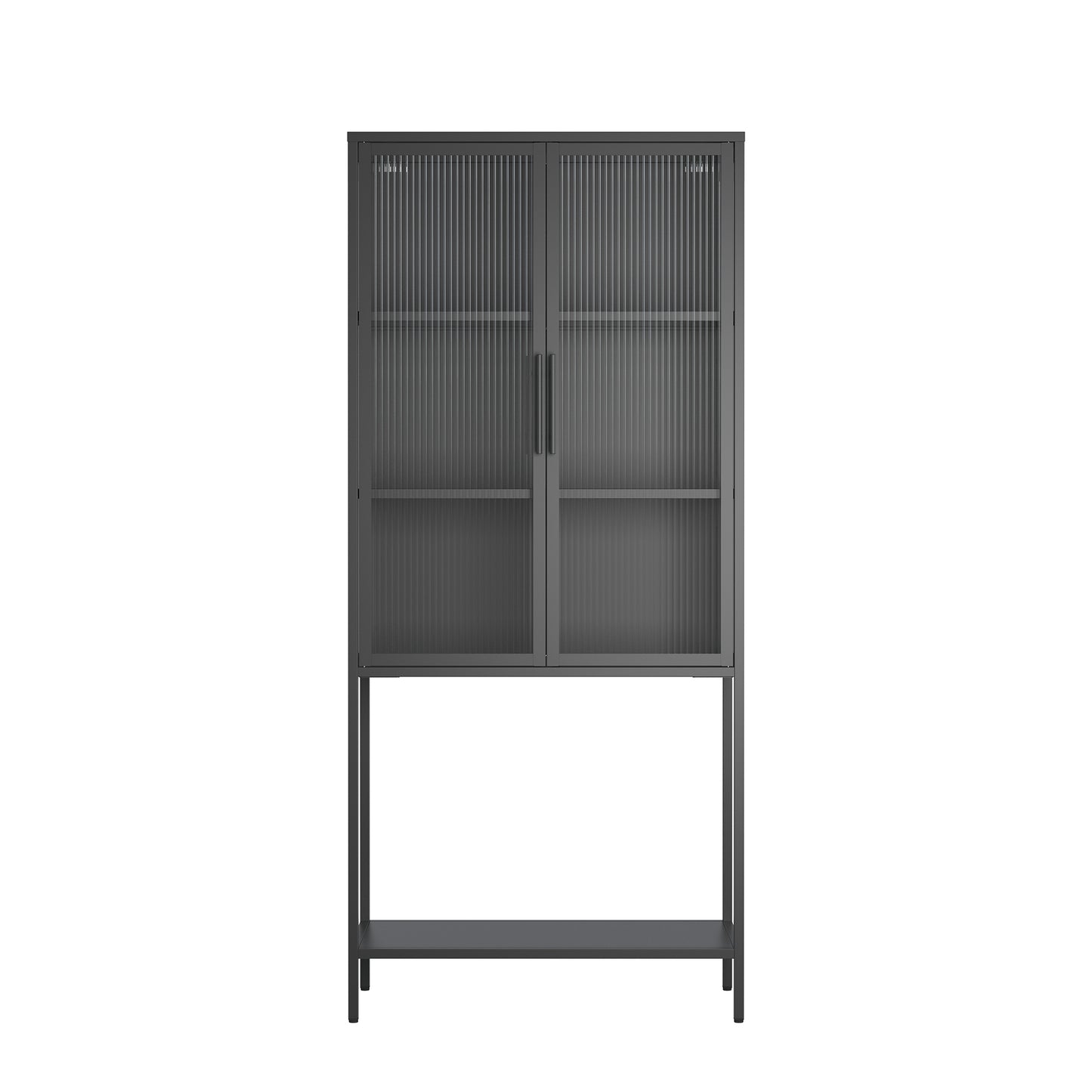 Benvolio 70.87-inch Black Two Door Storage Cabinet with Fluted Clear Doors