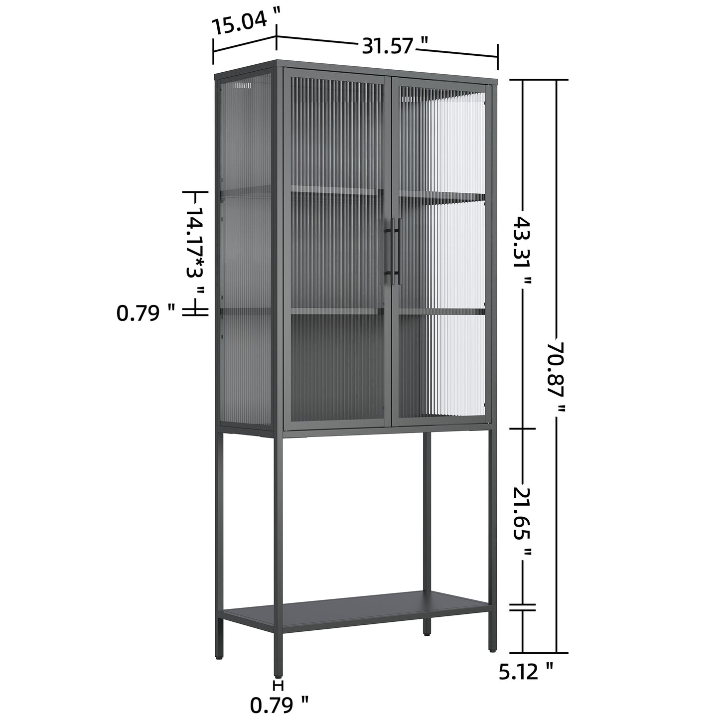 Benvolio 70.87-inch Black Two Door Storage Cabinet with Fluted Clear Doors