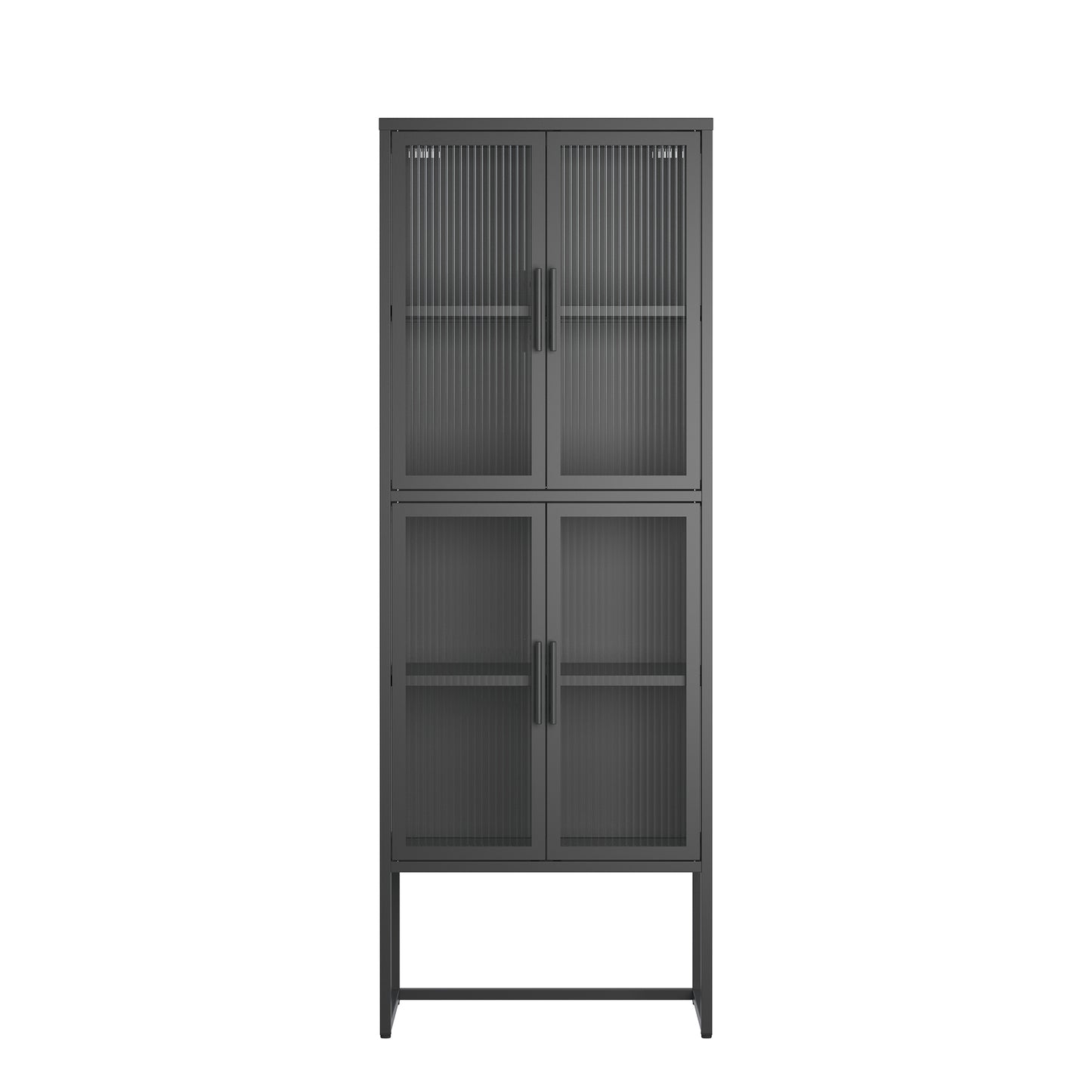 Benvolio 65.35-inch Black Four Door Storage Cabinet with Fluted Clear Doors