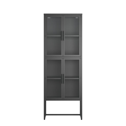 Benvolio 65.35-inch Black Four Door Storage Cabinet with Fluted Clear Doors
