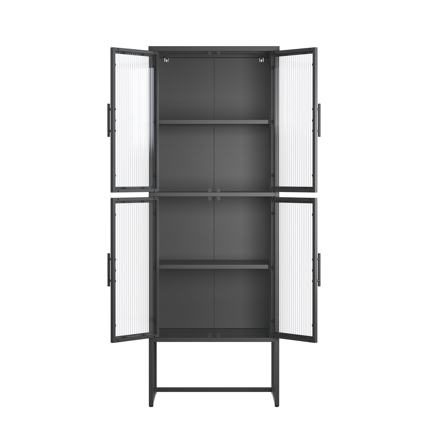 Benvolio 65.35-inch Black Four Door Storage Cabinet with Fluted Clear Doors