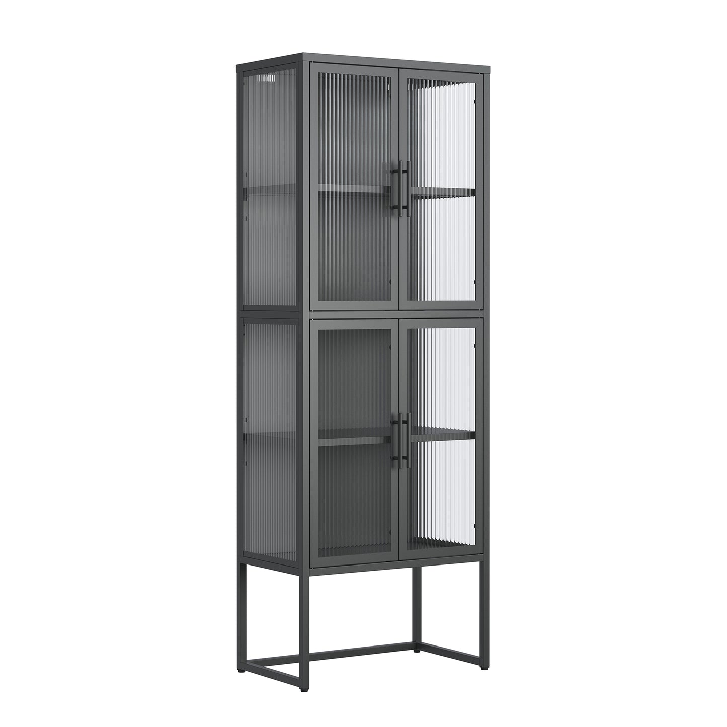 Benvolio 65.35-inch Black Four Door Storage Cabinet with Fluted Clear Doors