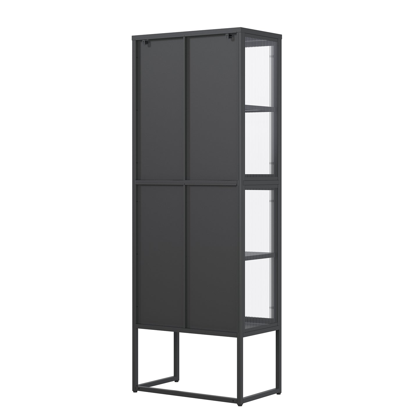 Benvolio 65.35-inch Black Four Door Storage Cabinet with Fluted Clear Doors