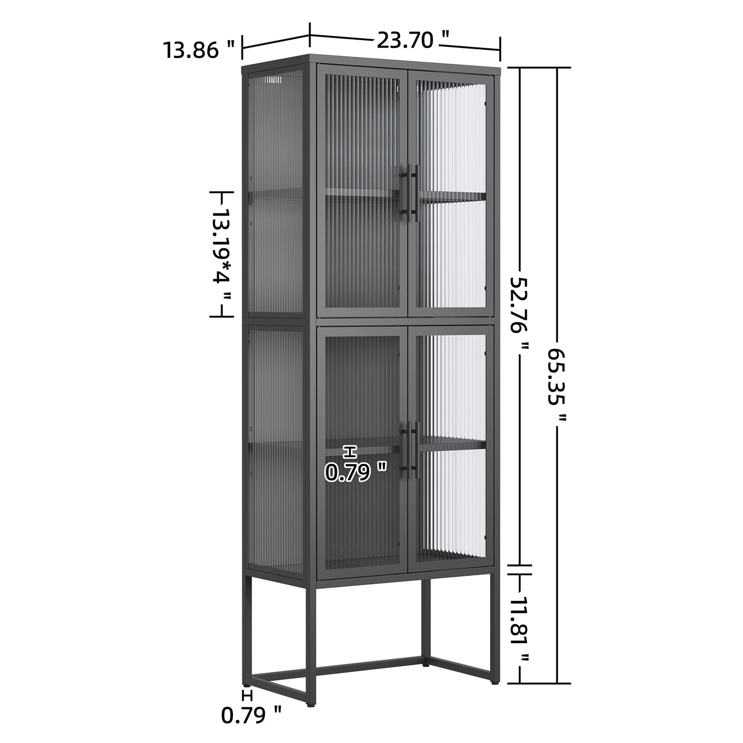 Benvolio 65.35-inch Black Four Door Storage Cabinet with Fluted Clear Doors