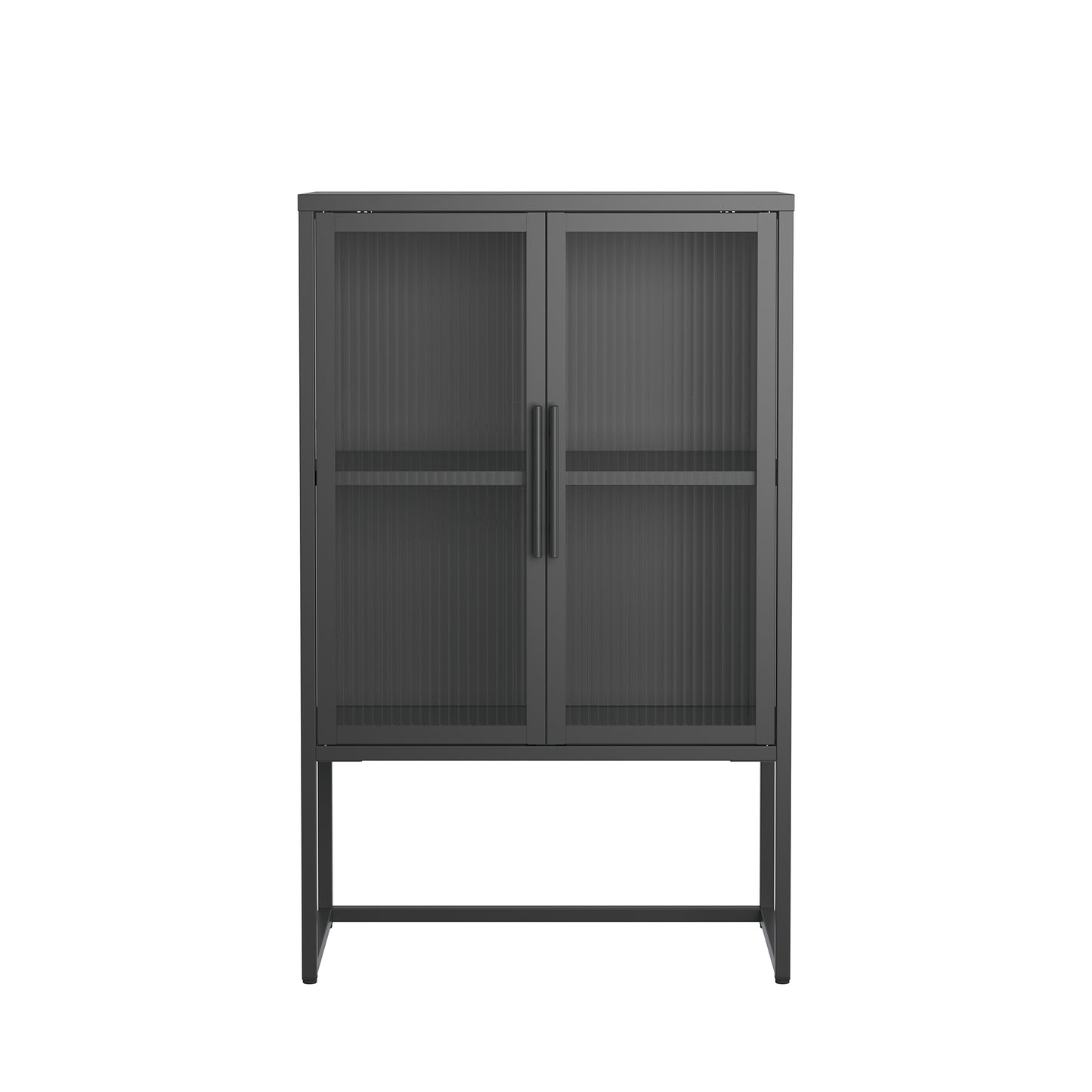 Benvolio 41.34-inch Black Two Door Storage Cabinet with Fluted Clear Doors