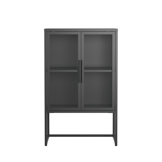 Benvolio 41.34-inch Black Two Door Storage Cabinet with Fluted Clear Doors
