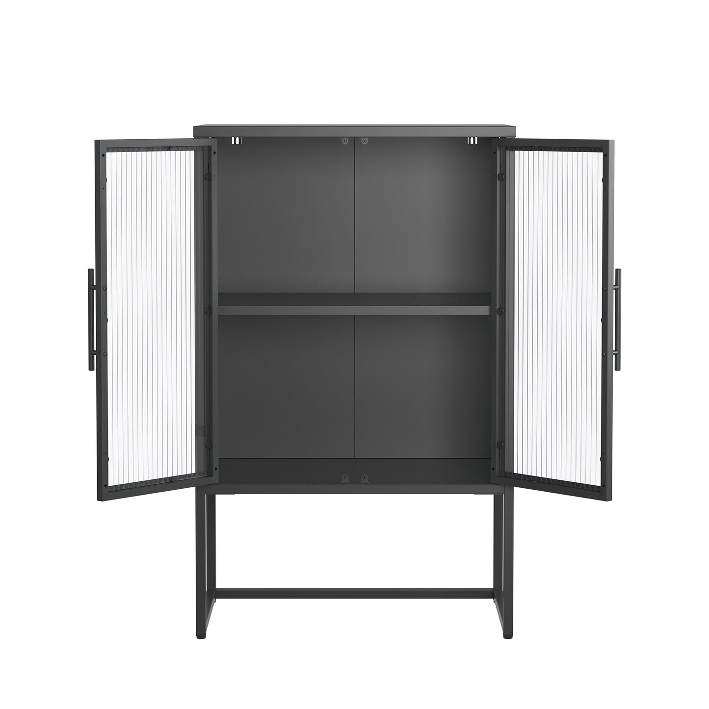 Benvolio 41.34-inch Black Two Door Storage Cabinet with Fluted Clear Doors