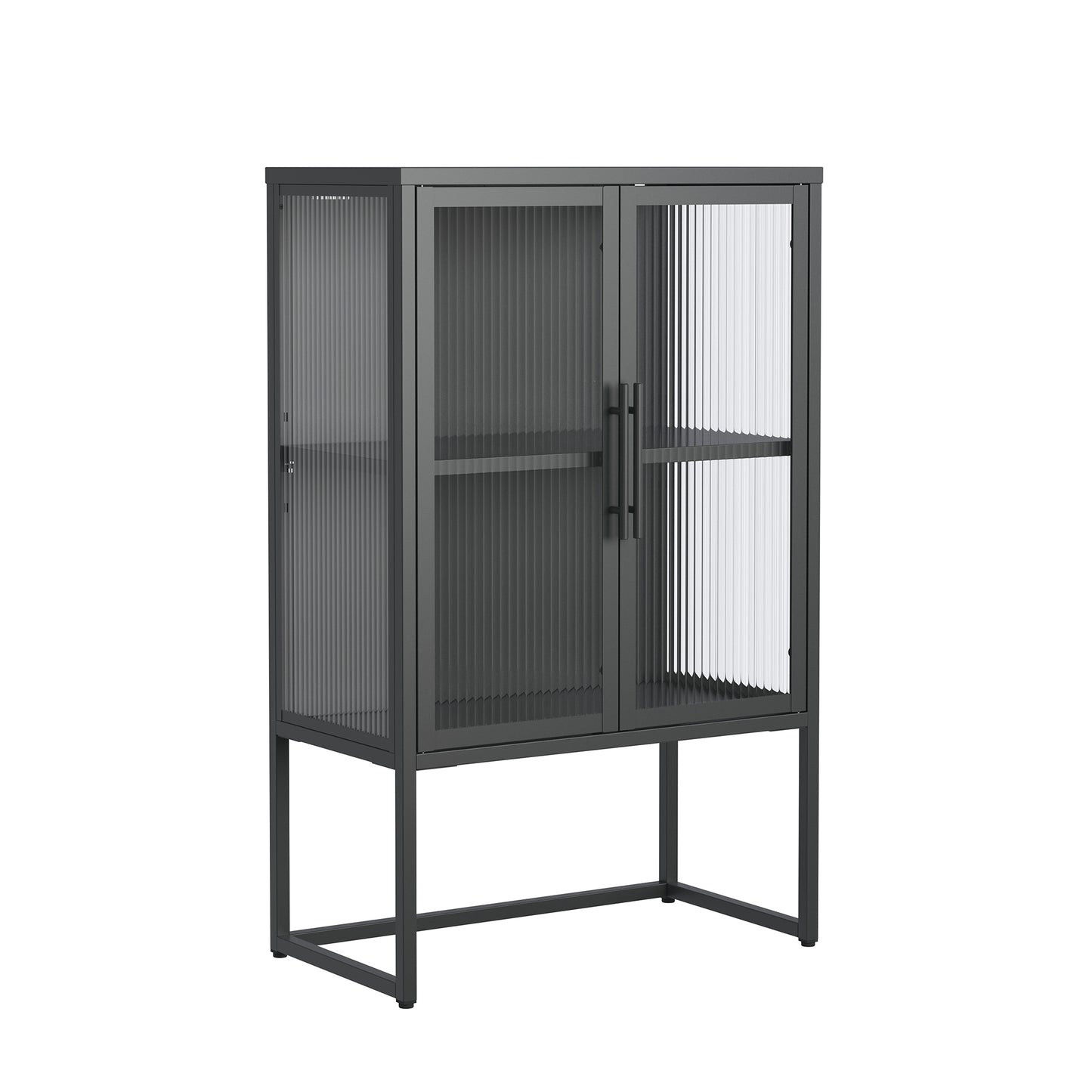 Benvolio 41.34-inch Black Two Door Storage Cabinet with Fluted Clear Doors