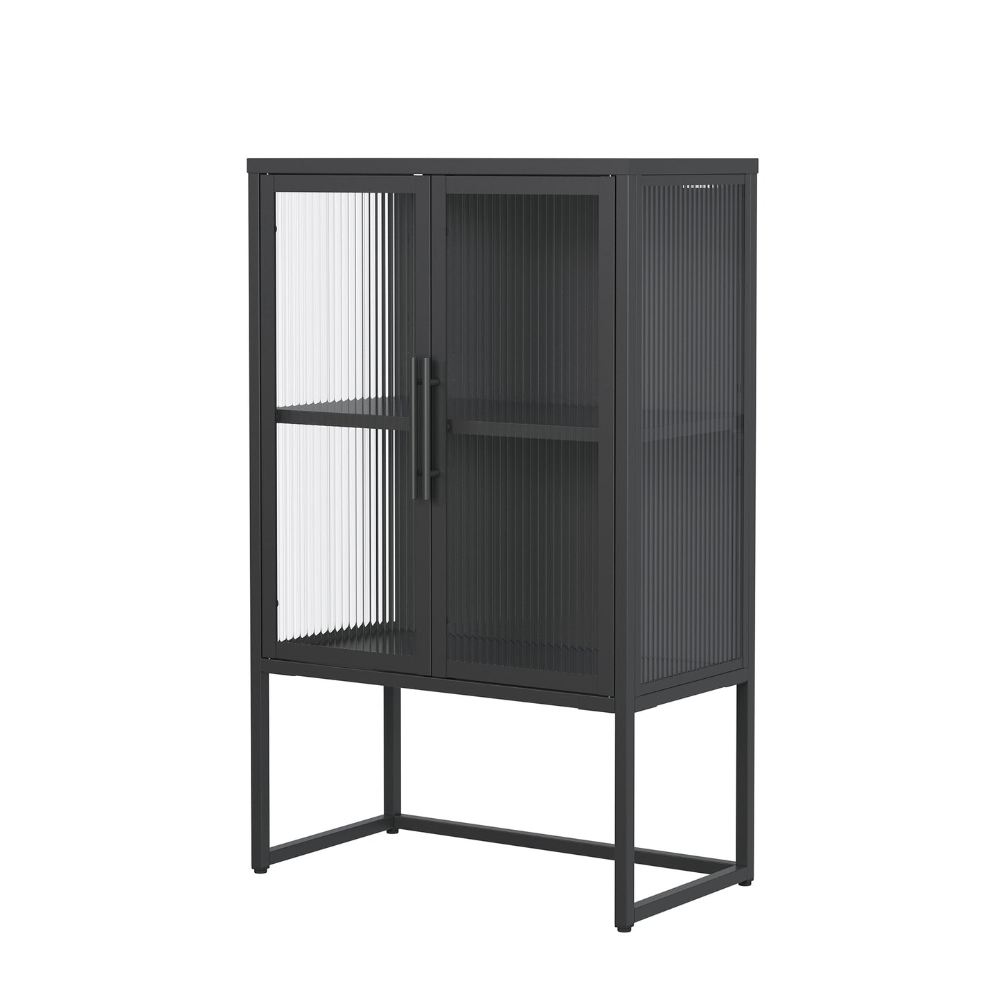 Benvolio 41.34-inch Black Two Door Storage Cabinet with Fluted Clear Doors