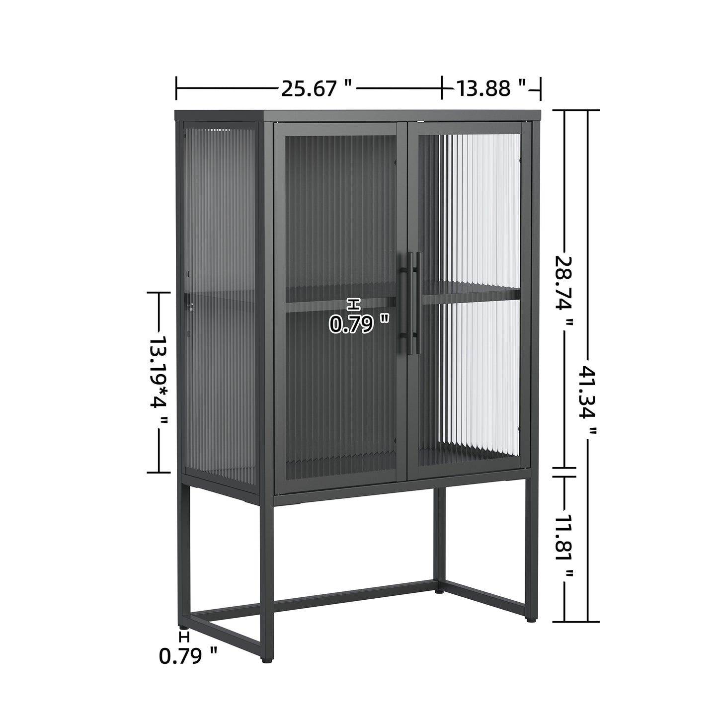 Benvolio 41.34-inch Black Two Door Storage Cabinet with Fluted Clear Doors