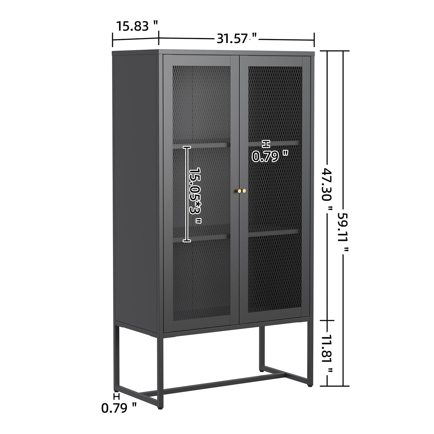 Bentley 59.11-inch Black Two Door Storage Cabinet with Mesh Doors