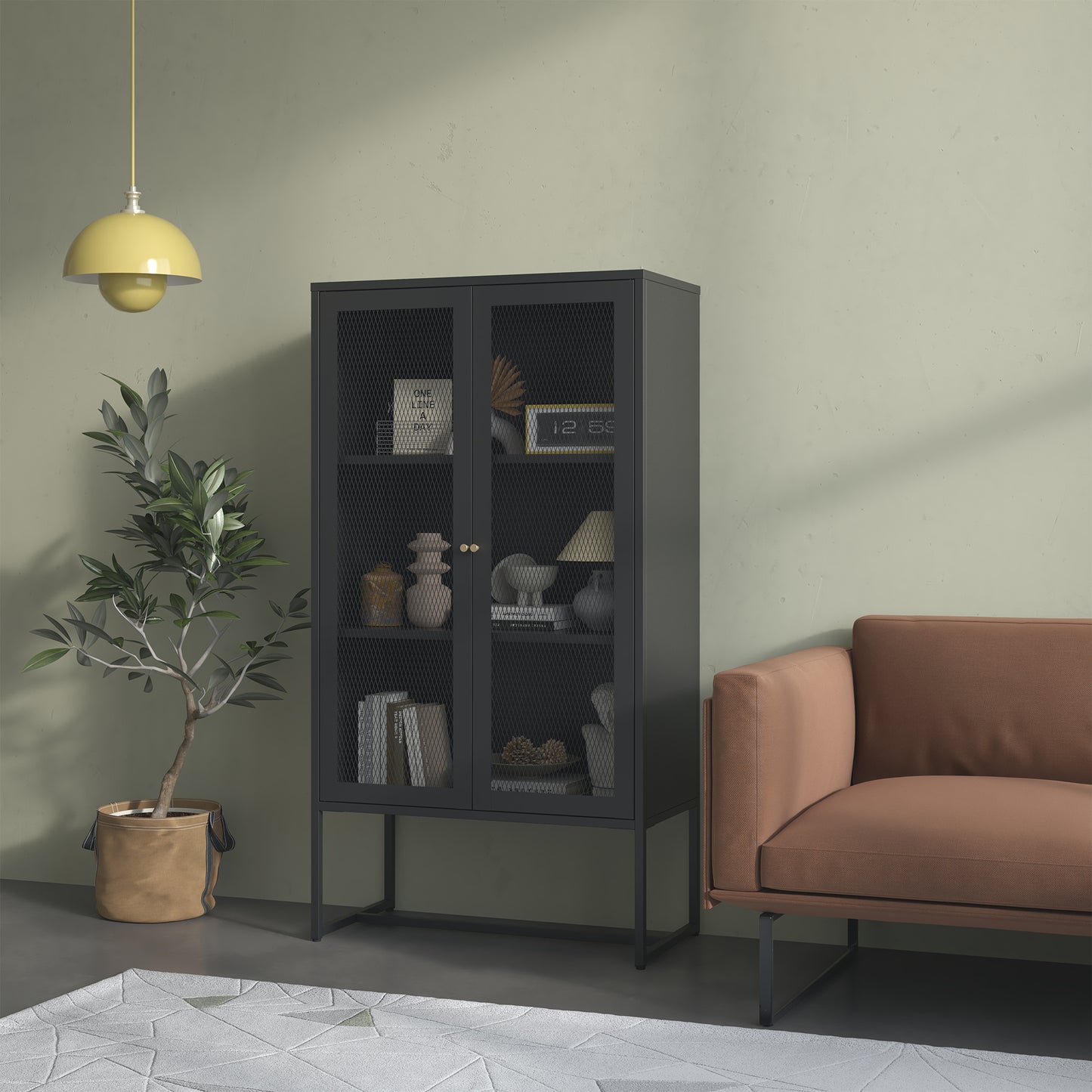 Bentley 59.11-inch Black Two Door Storage Cabinet with Mesh Doors