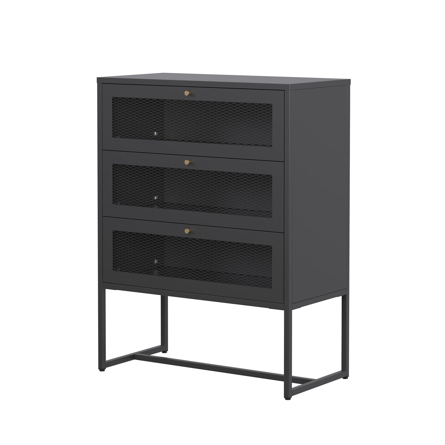 Bentley 41.34-inch Black Three Drawer Cabinet with Mesh Doors