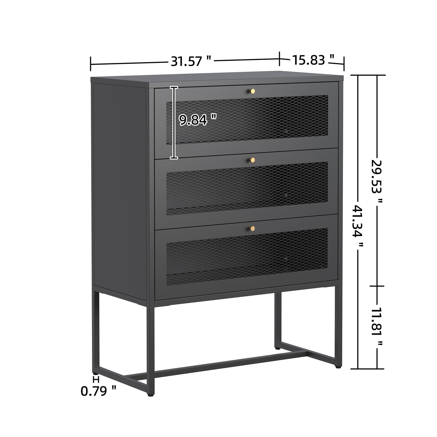 Bentley 41.34-inch Black Three Drawer Cabinet with Mesh Doors