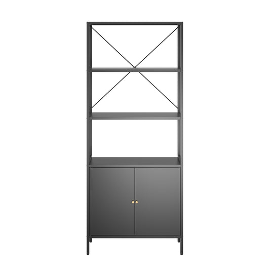Benson 71.25-inch Black Two Door Storage Cabinet with Open and Closed Shelving