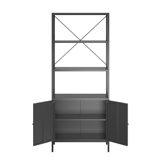 Benson 71.25-inch Black Two Door Storage Cabinet with Open and Closed Shelving