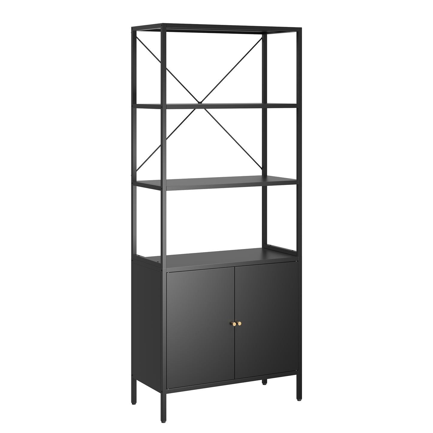Benson 71.25-inch Black Two Door Storage Cabinet with Open and Closed Shelving